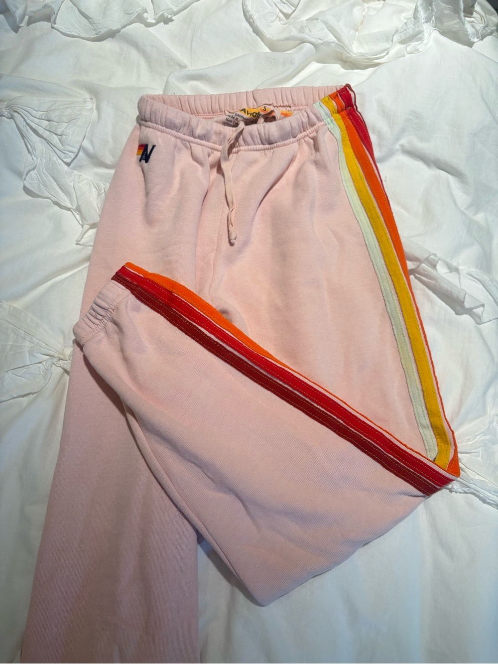Aviator Nation Pink Sweatpants with Rainbow Side Stripes